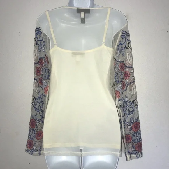 Inc Long Sleeve Mesh Embroidered Beaded Top M - Picture 6 of 6